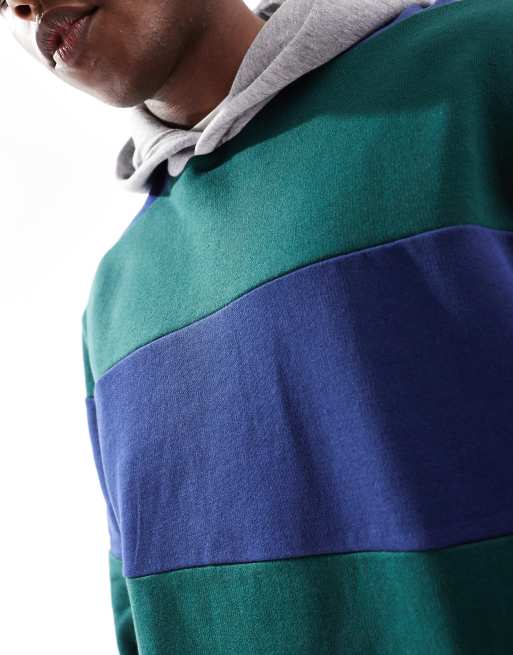 ASOS DESIGN oversized striped hoodie with contrast hood in navy and green, 4 of 4