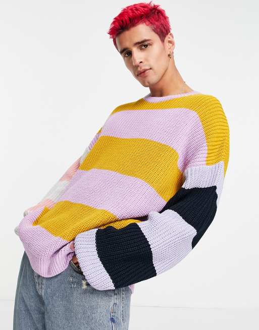 ASOS DESIGN oversized striped jumper in fisherman rib