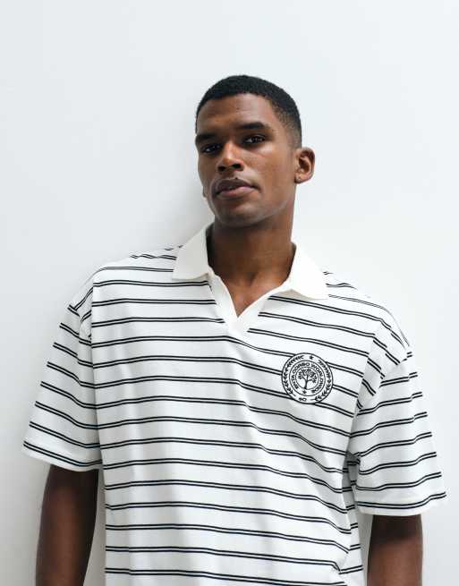 ASOS DESIGN oversized striped polo in cream and black, 5 of 5
