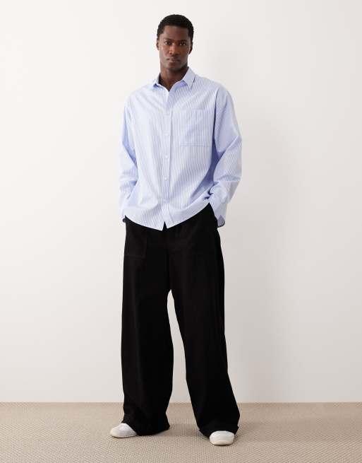 ASOS DESIGN oversized striped shirt in blue and white