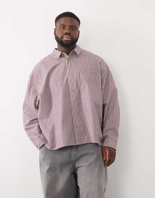 ASOS DESIGN oversized striped shirt in burgundy, 2 of 5