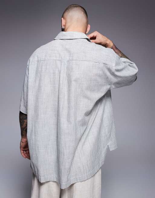 【depound】 oversized stripe shirts ASOS DESIGN oversized striped shirt in gray | ASOS