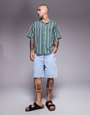Asos Design Oversized Striped Shirt In Green