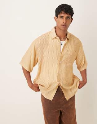 Asos Design Oversized Striped Shirt In Neutral
