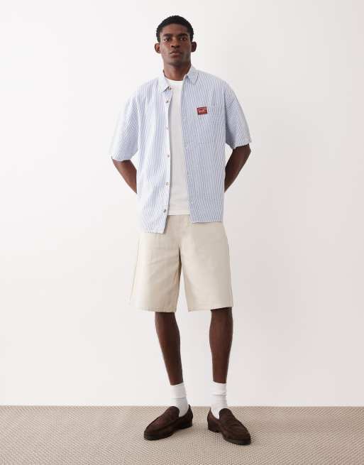 ASOS DESIGN oversized striped shirt with badge in blue, 3 of 5