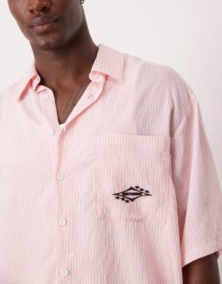 Asos Design Oversized Striped Shirt With Embroidery