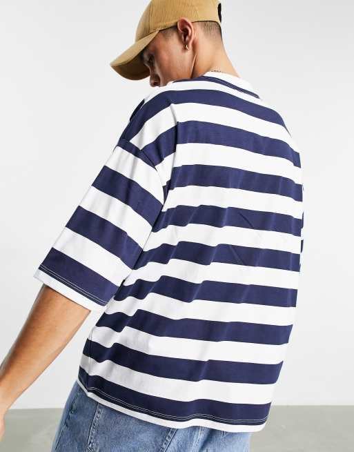 ASOS DESIGN oversized striped t-shirt in navy & white