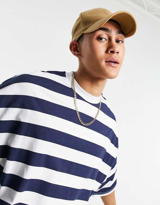 ASOS DESIGN oversized striped t shirt in navy white