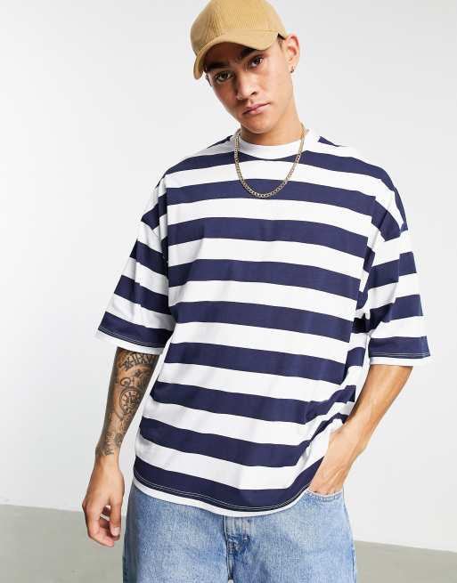 ASOS DESIGN relaxed stripe t-shirt in light blue & white