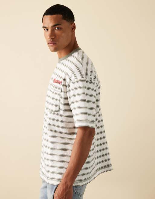 ASOS DESIGN oversized striped t-shirt with chest embroidery in black and white, 4 of 5