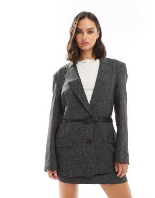 Asos Design Oversized Strong Shoulder Belted Blazer-multi