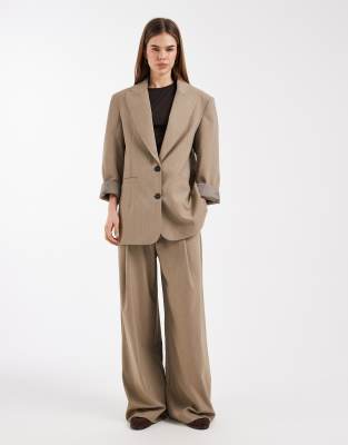 Asos Design Oversized Strong Shoulders Blazer In Brown