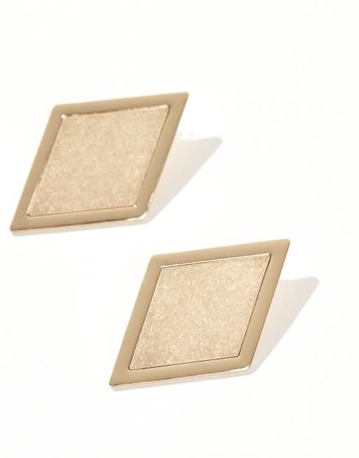 ASOS DESIGN oversized stud earrings with shiny diamond and brushed detail in gold tone, 2 of 4