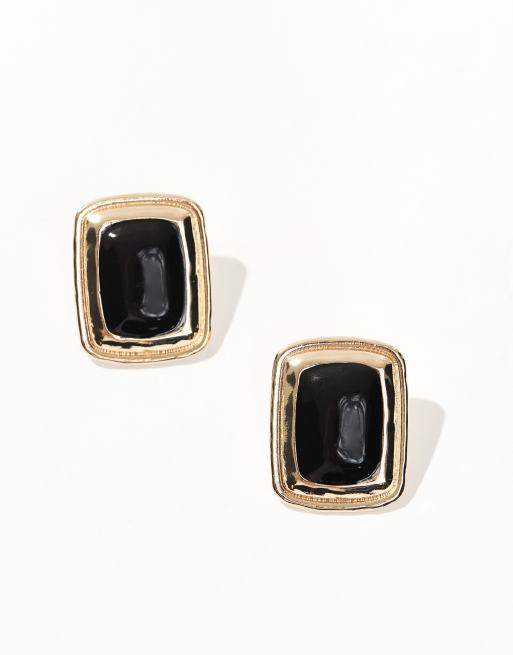 ASOS DESIGN oversized stud earrings with vintage look black enamel detail in gold tone