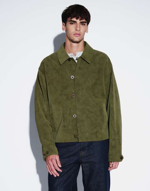ASOS DESIGN oversized suede harrington jacket in green, 5 of 9