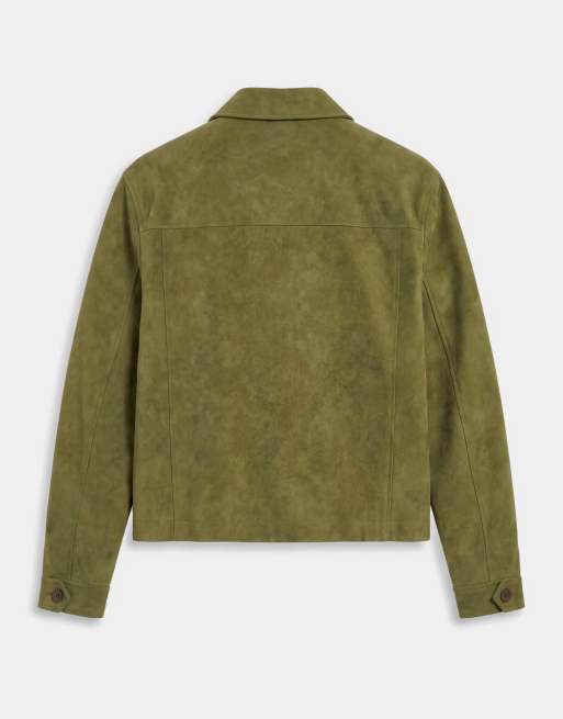 ASOS DESIGN oversized suede harrington jacket in green, 7 of 9