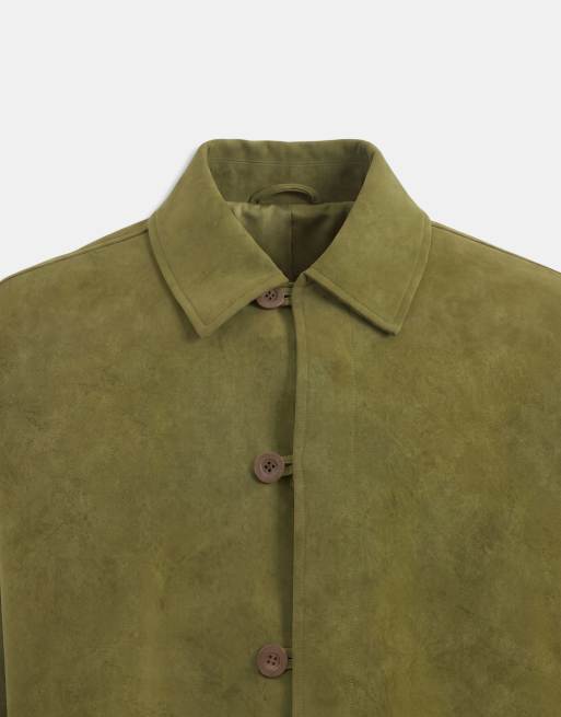 ASOS DESIGN oversized suede harrington jacket in green, 8 of 9
