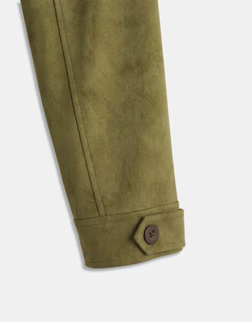 ASOS DESIGN oversized suede harrington jacket in green, 9 of 9