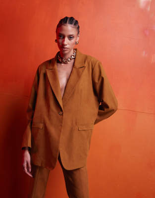 Asos Design Oversized Suedette Blazer In Rust-Brown