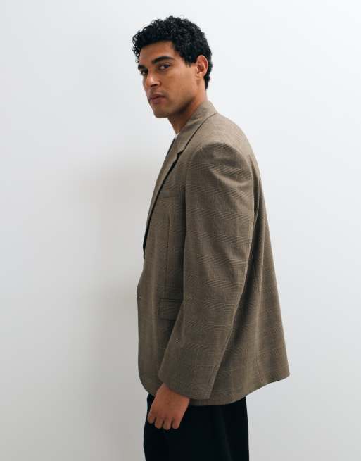ASOS DESIGN oversized suit jacket in brown check, 4 of 5