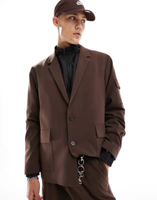 Asos Design Oversized Suit Jacket In Dark Brown