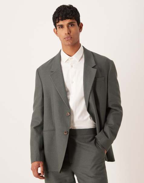 ASOS DESIGN oversized suit jacket in dark green twist yarn - view 1