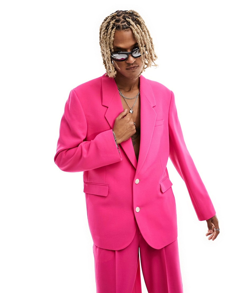 ASOS DESIGN oversized suit jacket in hot pink crepe