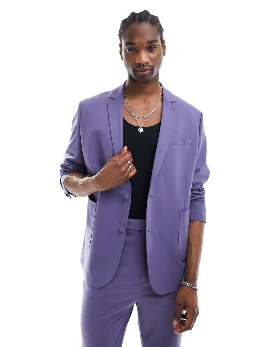 Asos Design Oversized Suit Jacket In Purple-gray
