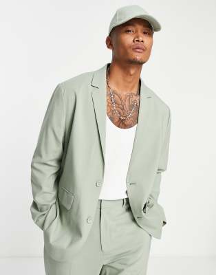 Asos Design Oversized Suit Jacket In Sage Green | ModeSens