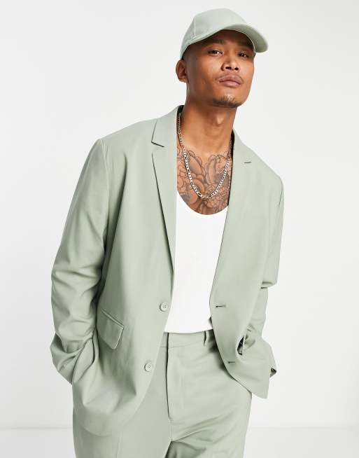 ASOS DESIGN skinny double breasted suit jacket in sage green