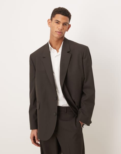 ASOS DESIGN oversized suit jacket in tonal brown pinstripe - view 1