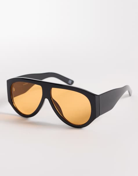 ASOS DESIGN oversized sunglasses in black frame with orange lens - view 1