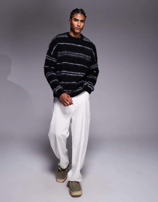 ASOS DESIGN oversized super fluffy knit sweater in black and white stripe