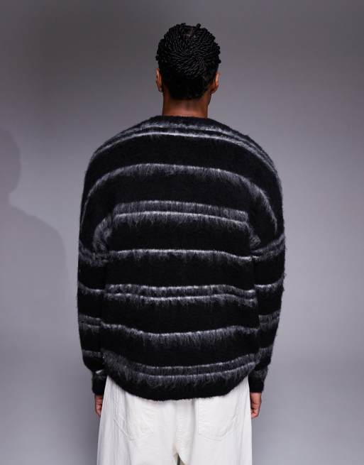 ASOS DESIGN oversized super fluffy knit sweater in black and white stripe