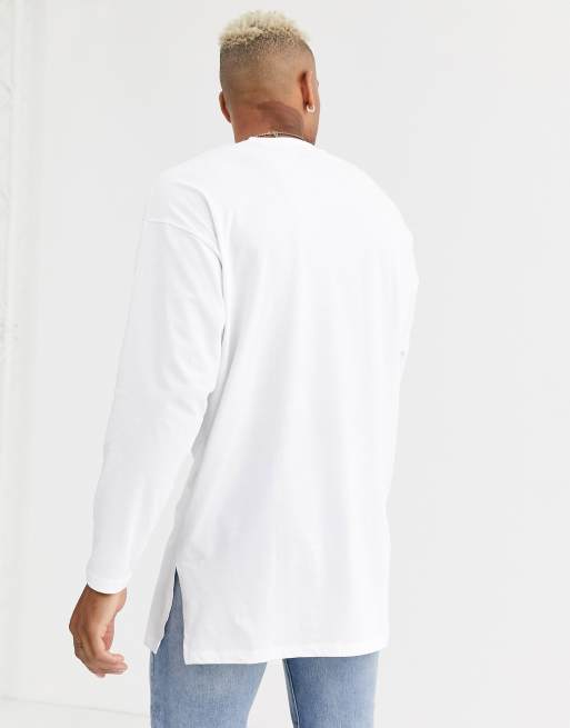 ASOS Shirt In Super Longline With Long Sleeves in White for Men