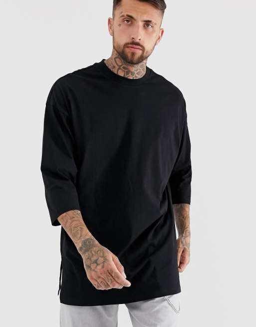 ASOS DESIGN oversized super longline t shirt with 3 4 sleeve in