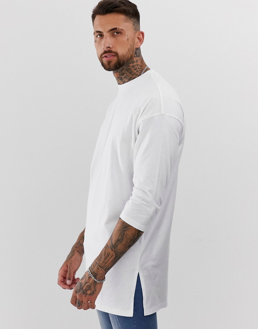 ASOS DESIGN oversized super longline t-shirt with 3/4 sleeve in white