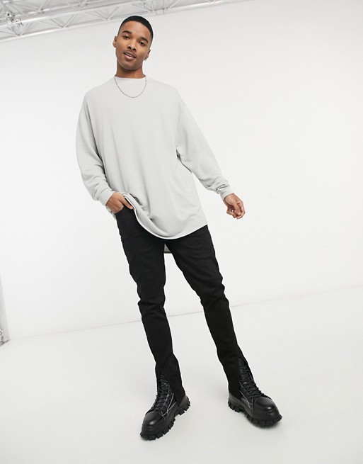 ASOS DESIGN oversized super soft viscose sweatshirt with curved hem in grey