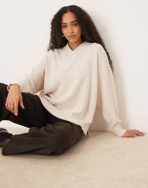 ASOS DESIGN oversized super soft v neck sweater in marshmallow - view 1