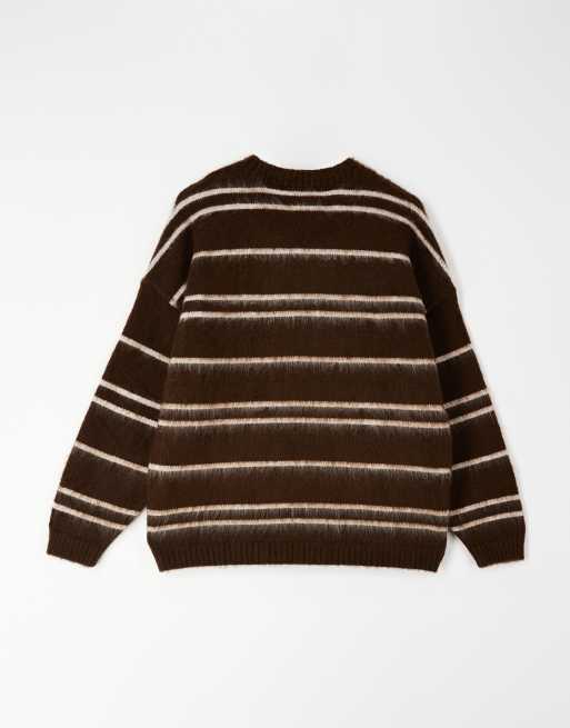 ASOS DESIGN - Oversized superpluizige gebreide trui met strepen in bruin en ecru, 3 van 5