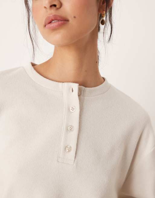 ASOS DESIGN - Oversized superzacht henley sweater in crème, 2 van 4