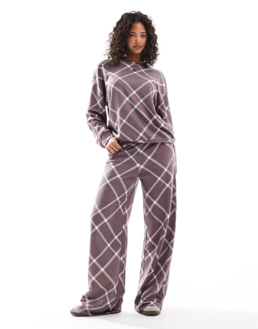 ASOS DESIGN oversized sweat and trackies set with all over check in brown ASOS