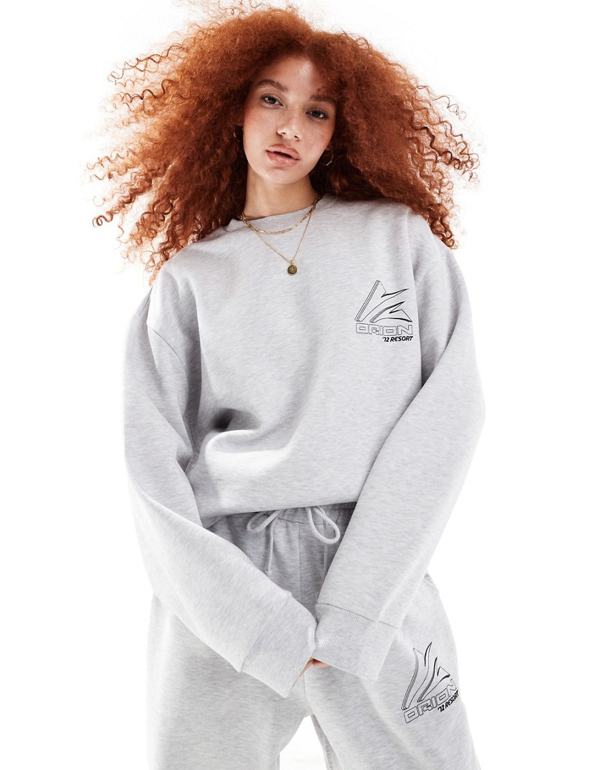 ASOS DESIGN oversized sweat co-ord with sports graphic logo in ice marl-Grey