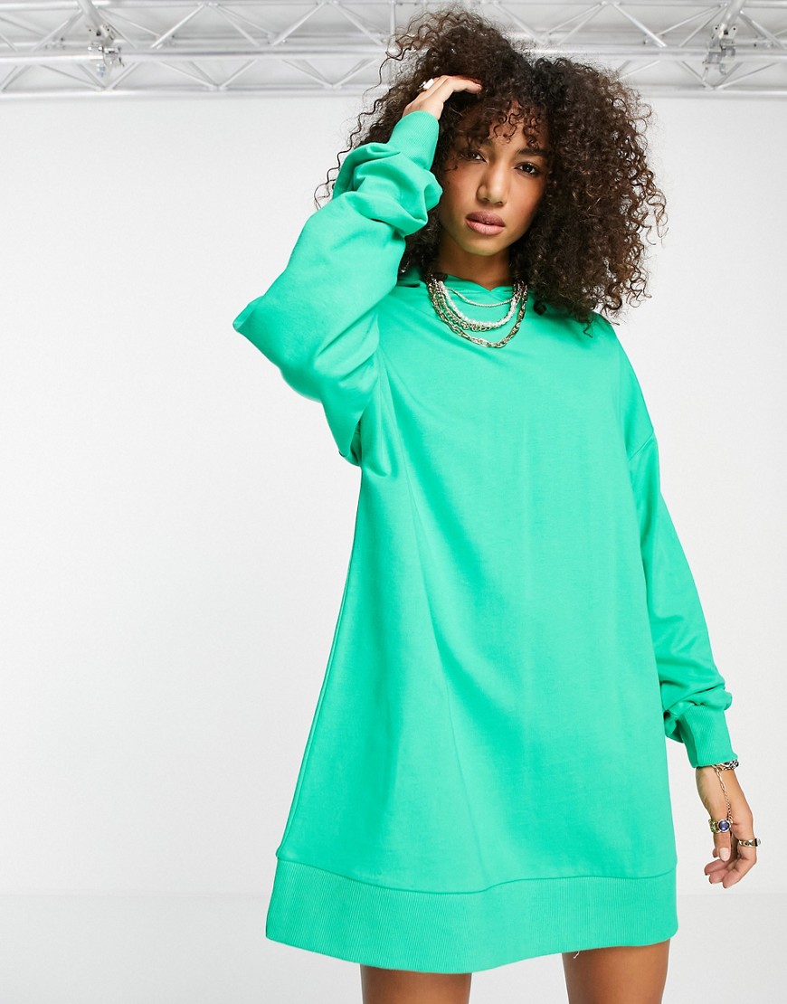 ASOS DESIGN oversized sweat hoodie mini dress in bright green