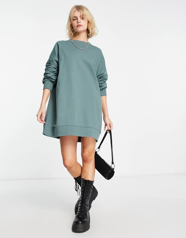 ASOS DESIGN oversized sweat mini dress in light khaki