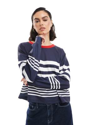 Asos Design Oversized Sweat Shirt With Nautical Stripe In Navy
