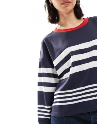Asos Design Oversized Sweat Shirt With Nautical Stripe In Navy