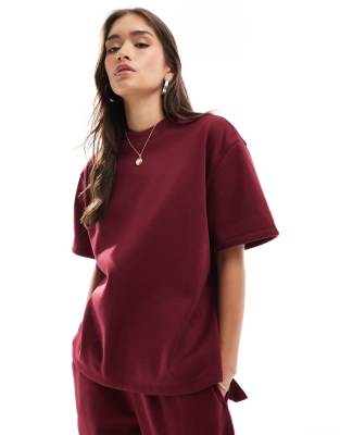 oversized sweat t-shirt in burgundy - part of a set-Red