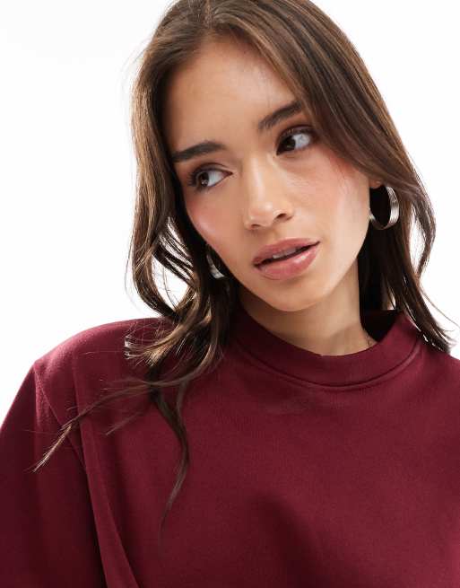 ASOS DESIGN oversized sweat t-shirt in burgundy (part of a set), 3 of 4