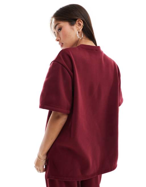 ASOS DESIGN oversized sweat t-shirt in burgundy (part of a set), 4 of 4